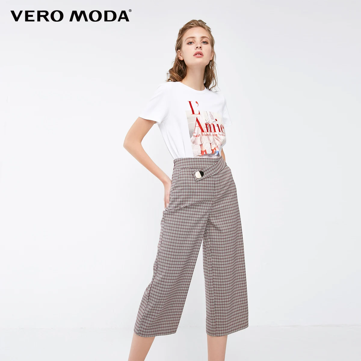 Vero Moda новые женские широкие брюки-Капри в клетку с узором «гусиная лапка» | 31836J514 - Цвет: Grape wine