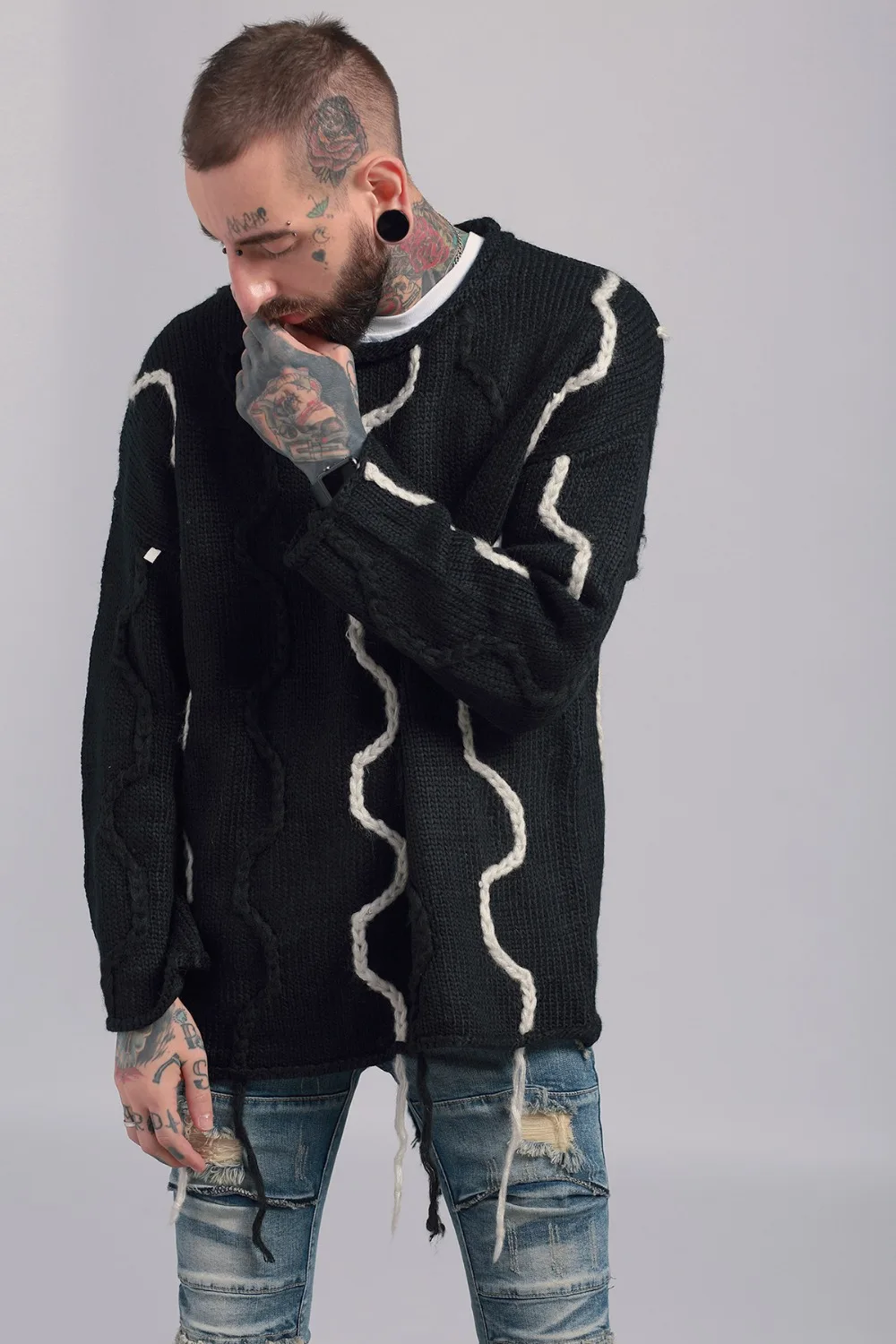 Высокое качество Мода 2017 г. вес шерсти и толстый свитер свободные Круглый воротник пуловер свитер oversize в стиле хип-хоп с капюшоном