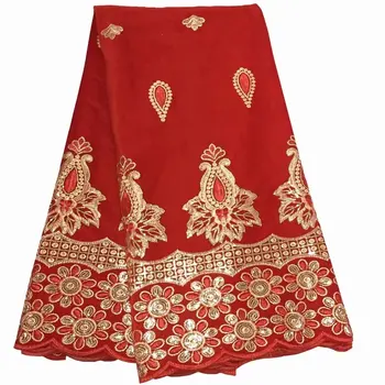 

French velvet Lace Fabric 2019 High Quality Red Color African Voile Flannel Lace Fraric With Sequins for Nigerian lace Wedding