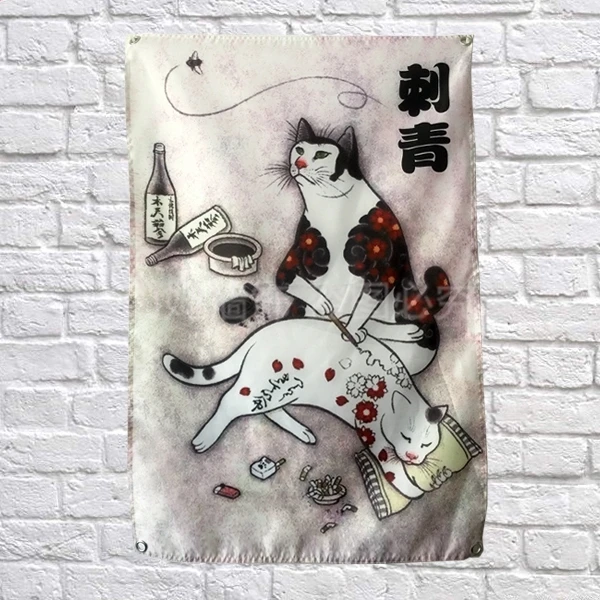 Кошка Японский плакат на тему татуировок флаг баннер подвесное украшение для дома флаг 4 втулки в углах 3*5 футов 144 см* 96 см