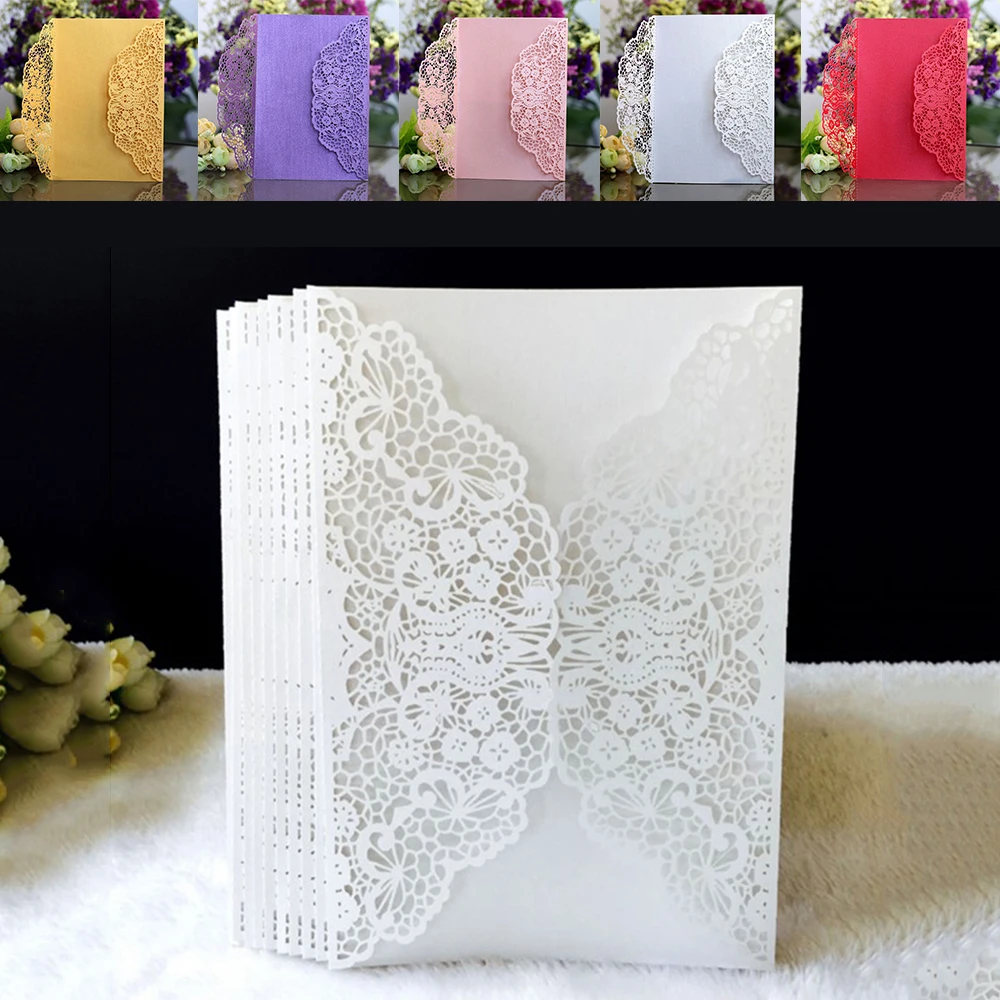  10pcs Noble Lace Wedding Invitations Card Laser Cut Elegant Birthday Envelop Cover Event Party Univ
