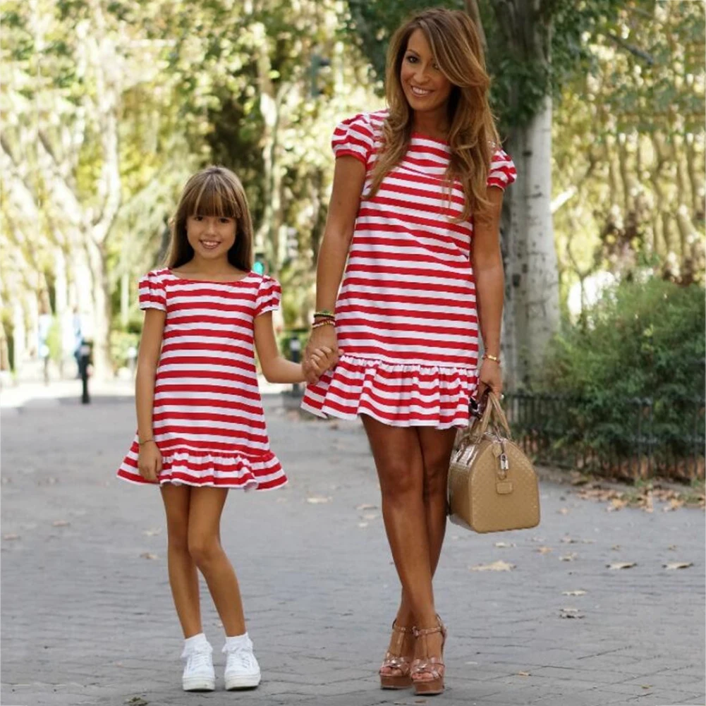 

MrY Mom and Daughter Dress Striped Dresses Family Look Matching Clothes
