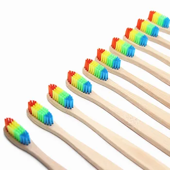 

4Pcs/Lot Colorful Head Bamboo Hand Toothbrush Wholesale Environment Rainbow Hair Toothbrush Oral Care Teeth Cleaning Tool CO1006