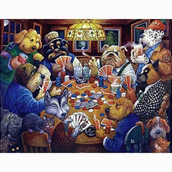 

Needlework Diamond Embroidery Play cards 5D Full Square diamond Animal game dog Diamond Painting Cross Stitch Rhinestones Decor