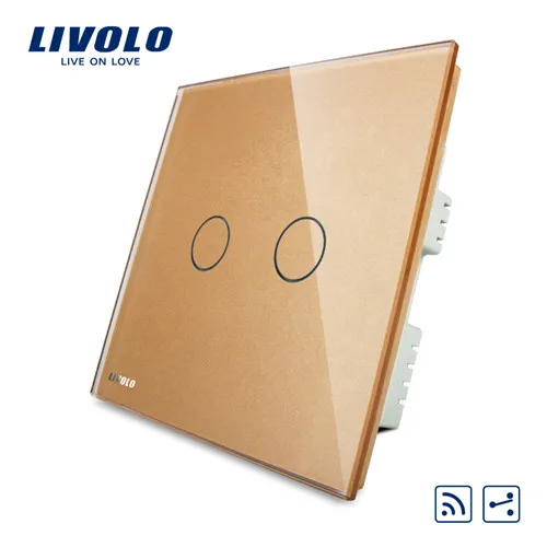 Livolo UK standard 2 банды 2way дистанционный домашний настенный светильник, белая кристальная стеклянная панель, VL-C302SR-61, без пульта дистанционного управления - Цвет: Golden