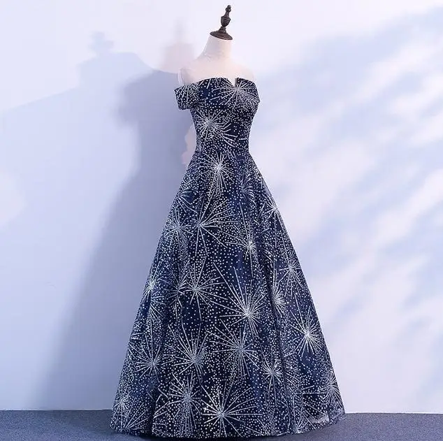 VENSANAC 2018 Crystal Boat Neck Starry Sky Sequined Long Evening Dresses Party A Line Lace Backless Prom Gowns