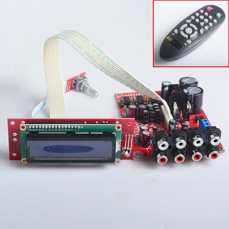 

YJH volume pre-amplifier dual AC12V-0-12V 6 channel remote mixing board M62446 + NE5532+ LCD dispaly Remote Control preamp board