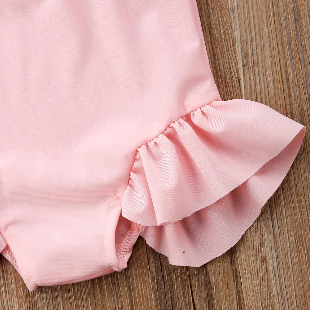 Розовый цельный купальник-бикини для маленьких девочек, монокини, летняя одежда для купания, купальный костюм с бантом и оборками, купальный костюм