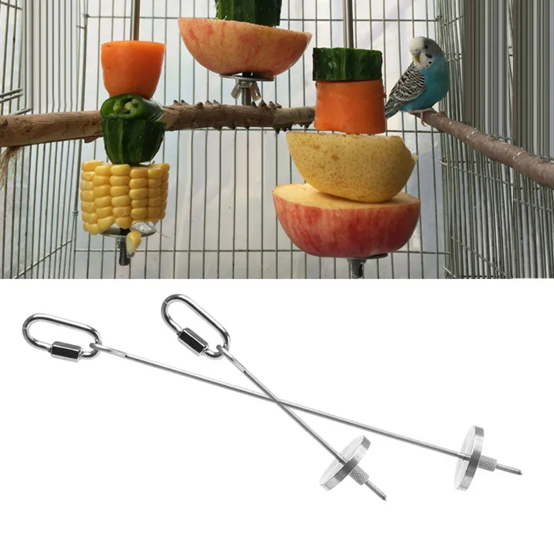 

Stainless Steel Small Parrot Toy Meat Kabob Food Holder Stick Fruit Skewer Bird Treating Tool Durable Bird's cage Accessories