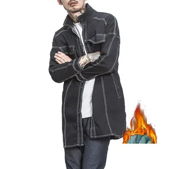 

Hot Sale 2017 Fall Winter Male Plus Cashmere Fashion Denim Jacket Men's Retro Long Cowboy Winter Coat Plus Size M-5XL