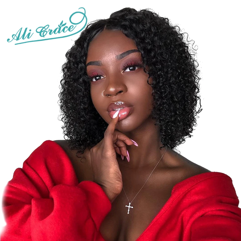

Ali Grace Curly Lace Front Wigs With Baby Hair Remy Short Curly Bob Wigs 13*4 Brazilian Afro Kinky Curly Human Hair Lace Wig
