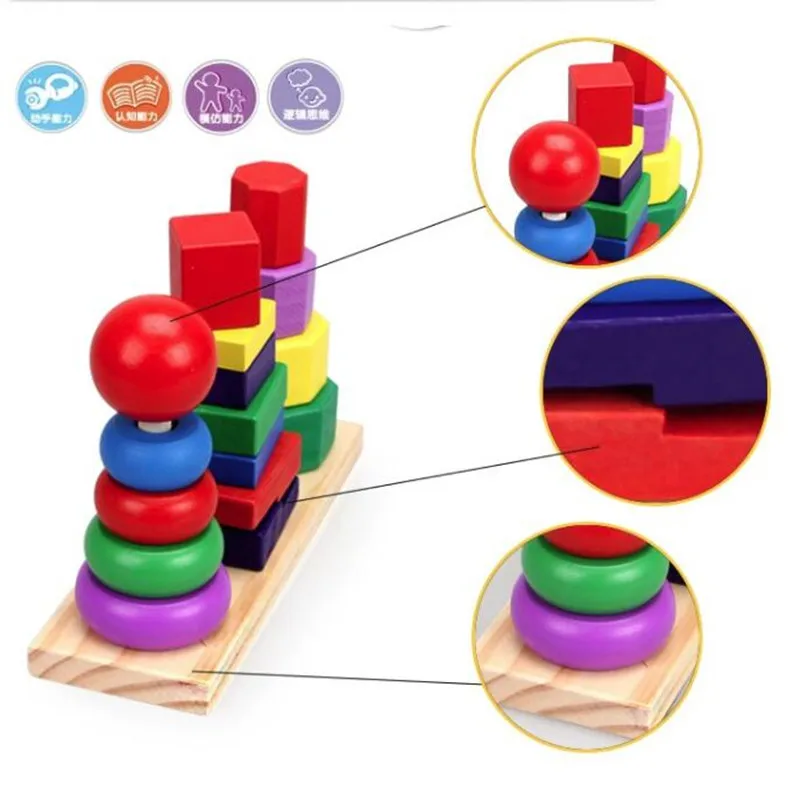 Монтессори деревянная три-Колонка радуги башня Детская головоломки образовательных подарок
