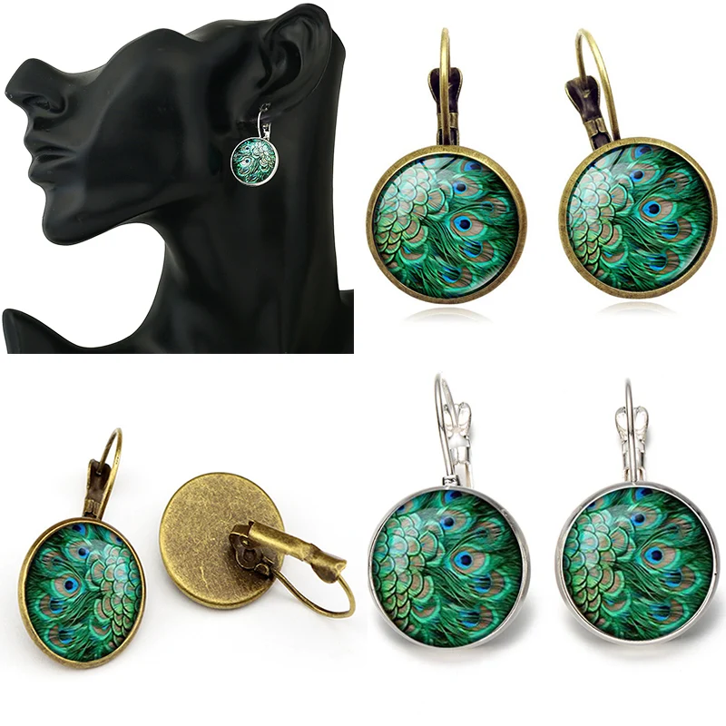 

New 1 pair Unique Classic fashion Seaside Beautiful Time jewelry Earrings Gifts Glass material Exquesite Peacock hairy Earrings