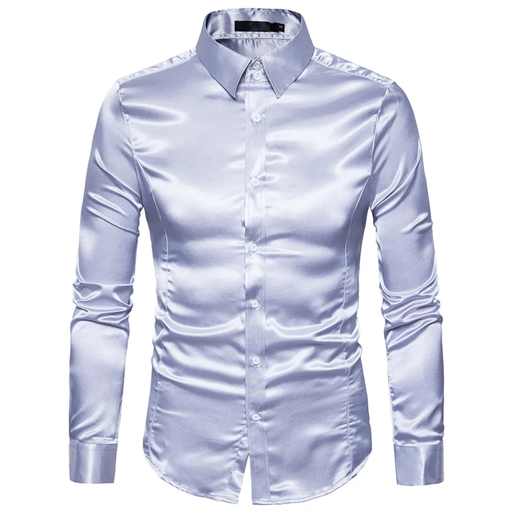 Модная индивидуальная Мужская Повседневная тонкая рубашка с длинными рукавами Топ Блузка десять цветов 2XL Золото многоцветный модное повседневное обтягивающее платье - Цвет: Silver
