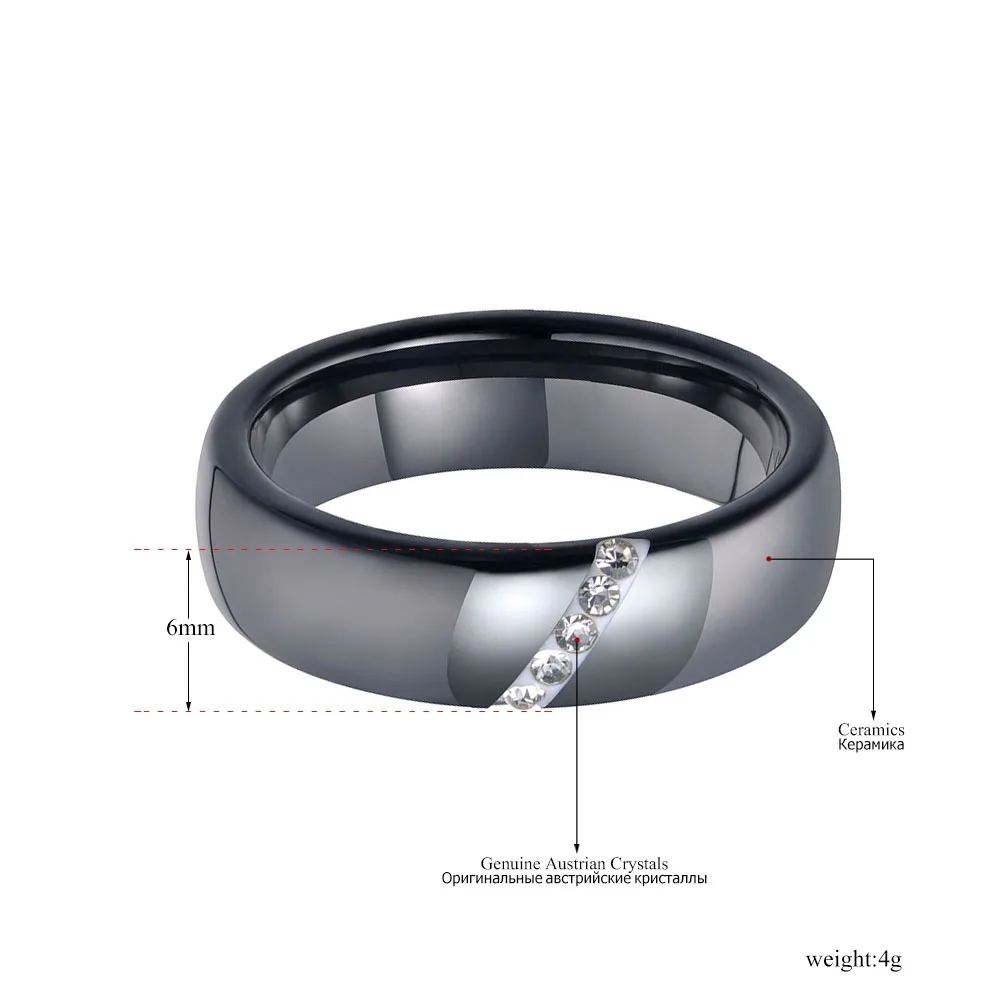 Lokaer, трендовые Черные Керамические Кристальные свадебные кольца, ювелирные изделия для женщин, нержавеющая сталь, белая глина, стразы, обручальное кольцо R19069