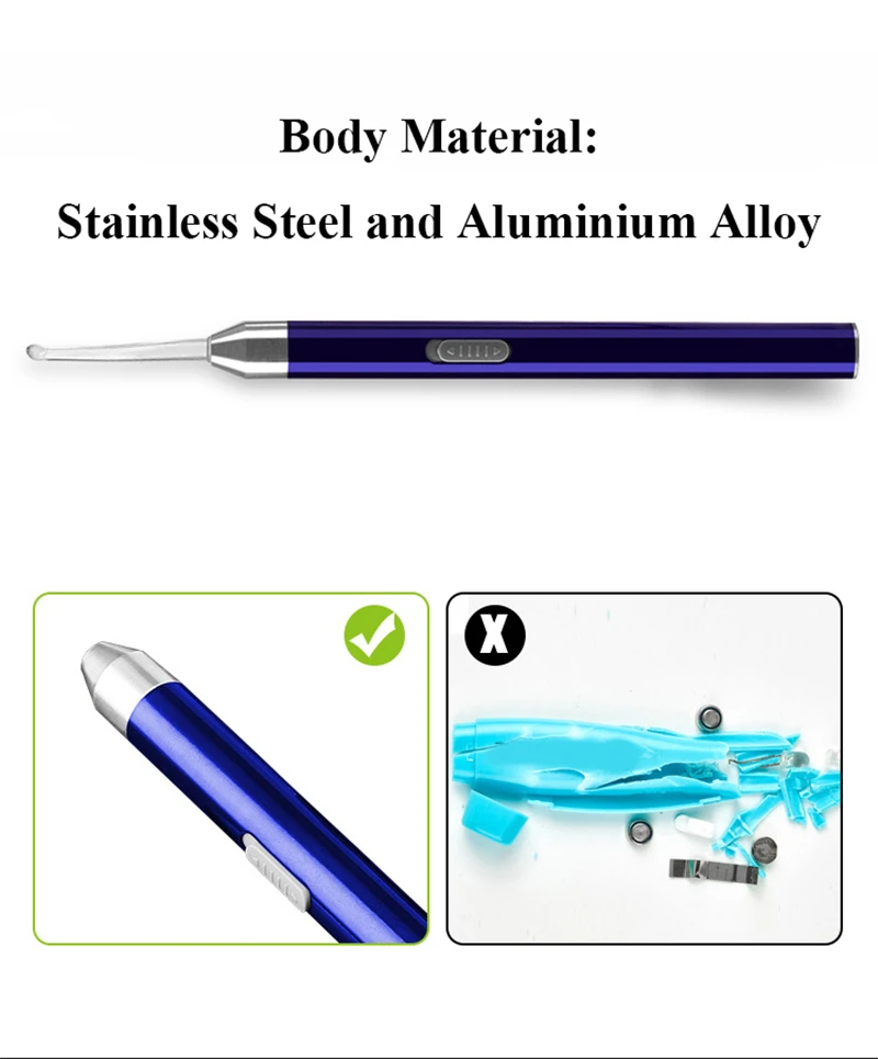 Светодиодный фонарик для ушей, восковые палочки для детей, заряжаемые через USB ушные палочки для удаления воска, кюретка для удаления чистого уха, набор инструментов для ухода за ушами