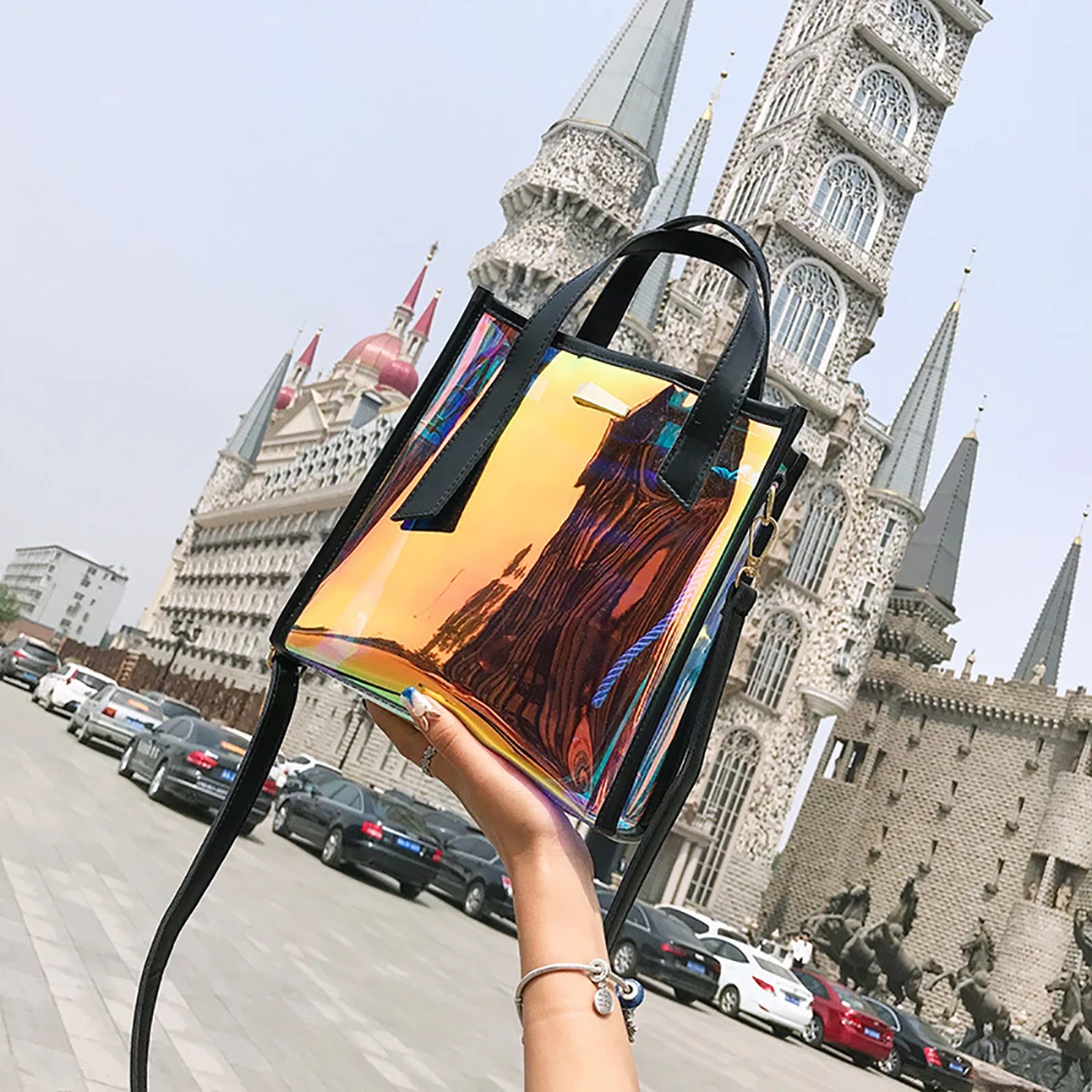 

2019 New Brand Women 's Handbags Laser Korean Style Bags Transparent Shoulder Bags Jelly Candy Strap Clear Women Bag