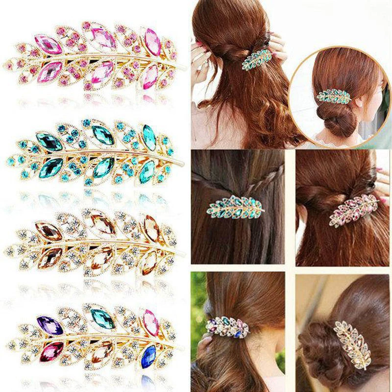 

1Pcs Fashion Elegant Crystal Leaf Hairpins Cut Hair Clip Barrette Hair Accessories For Girls Women Beauty Hair Pin Hairclip