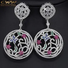 Joyería de las mujeres Regalos Micro Cubic Zirconia Ajuste Forma Redonda Larga Grandes Aretes Colgantes Con Piedras CZ328 Verde Azul Rojo