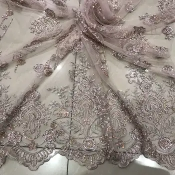 

Skin friendly Latest African Lace Fabric vary soft Hand-Made Beaded lace French net Lace For Nigerian Wedding long Dress NX69au