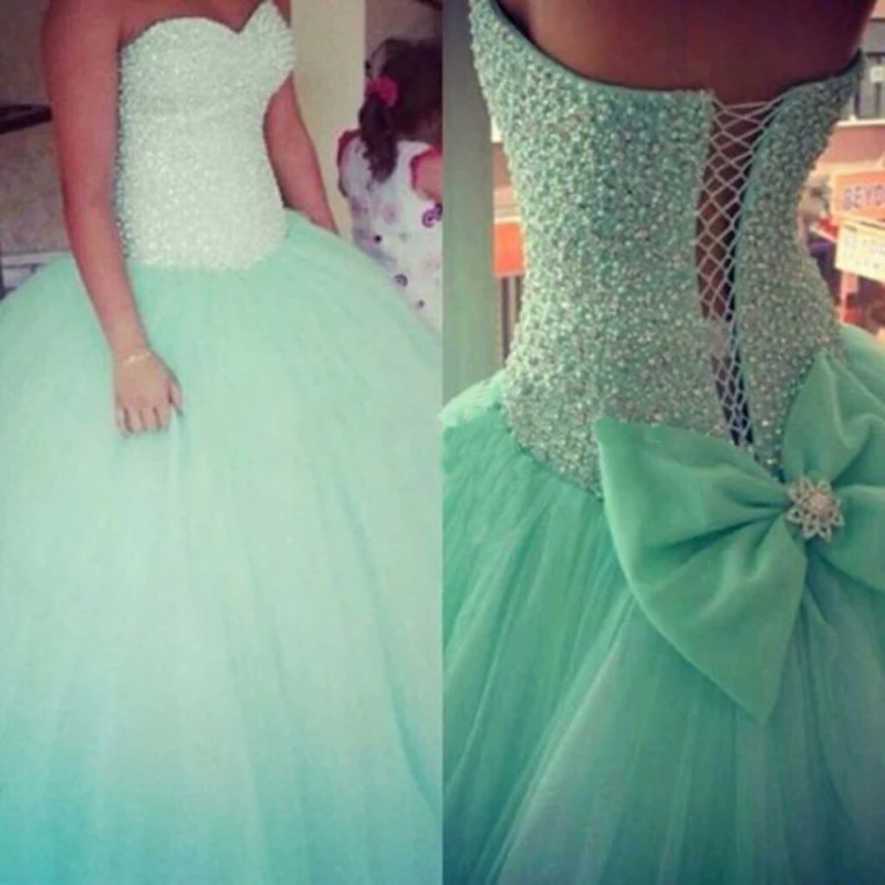 Vestidos de 15 anos Verde Menta Quinceañera de Tul Falda Totalmente Cristales y de 15 Años Vestido de Bola de Mascarada Vestidos|mint quinceanera dresses|green quinceanera dress15 years dress -