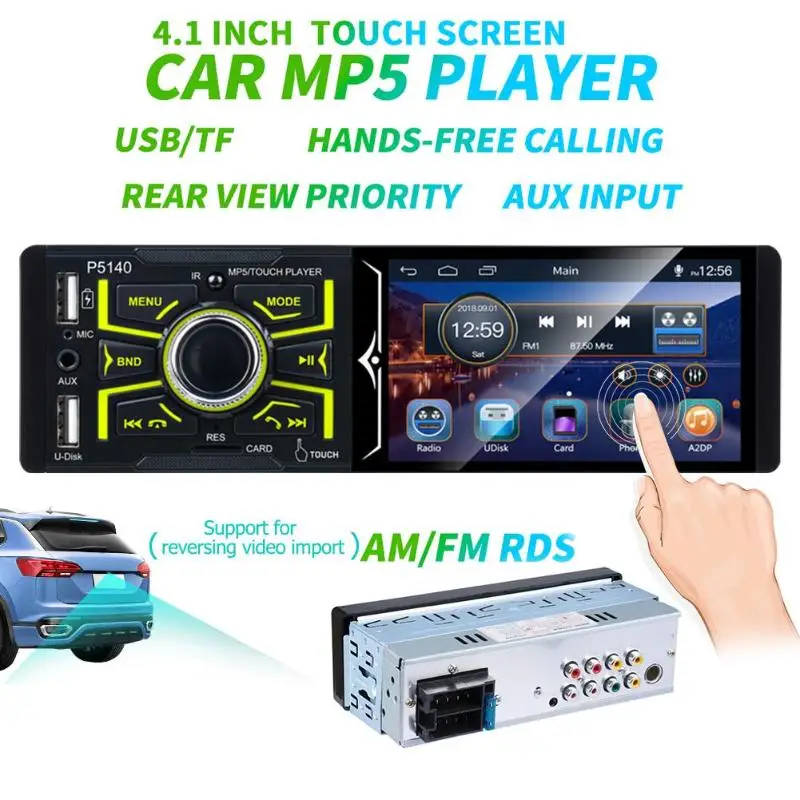 

4.1 inch Touch Screen Bluetooth Car Stereo RDS AM/FM Radio USB Head Unit Automotive MP5 Player BT Function Car Media Receiver