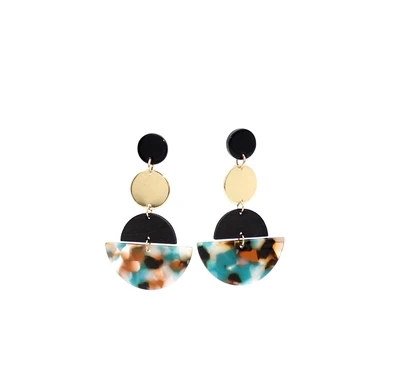 earrings drop dangle acetate neon circle plate half wooden round light