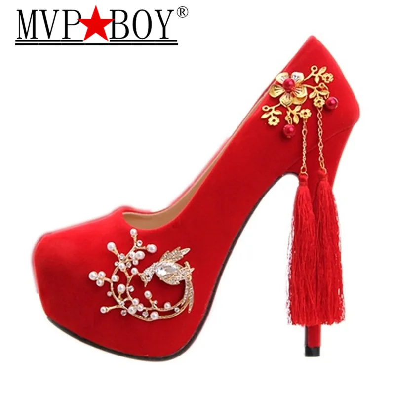 Mvp Boy Chines Wind Red Wedding Shoes Woman Thin High Heels