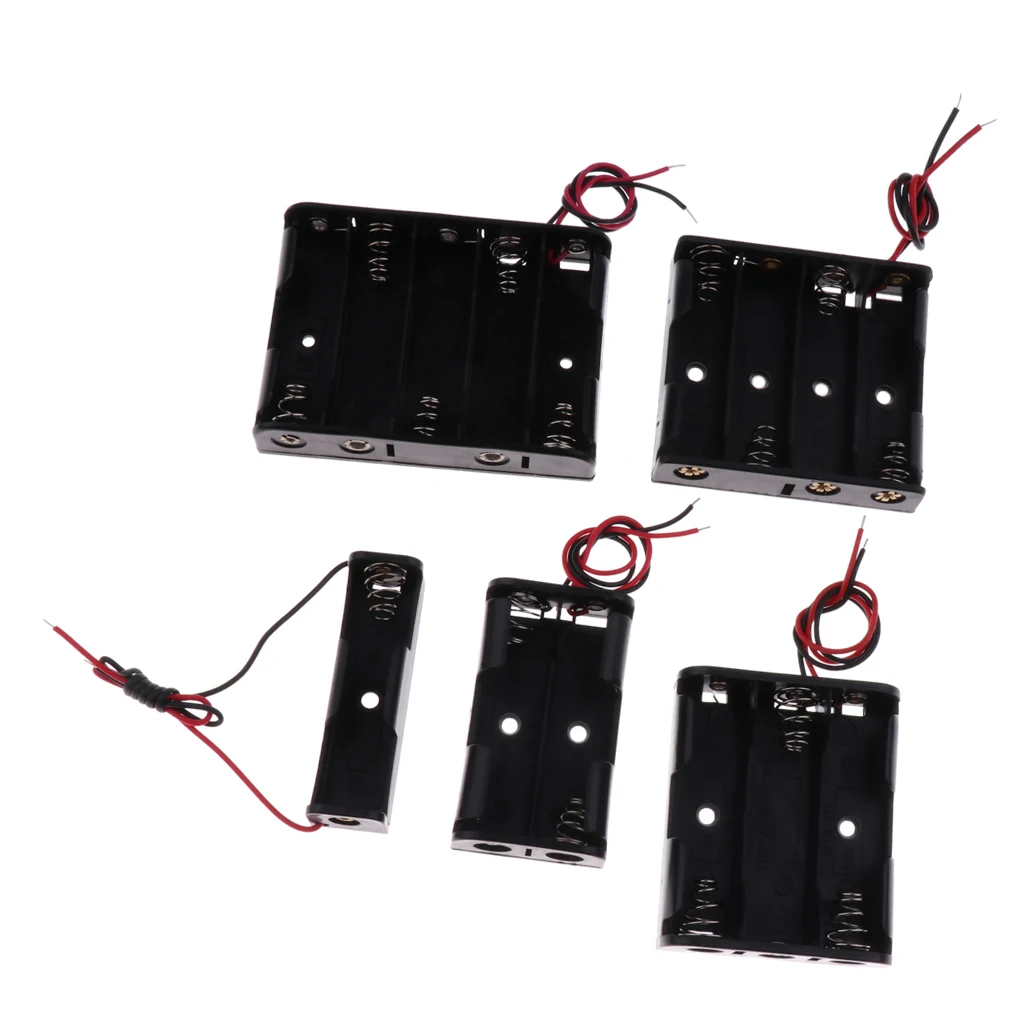 5x Plastic Battery Holder Box Storage Case Set with Wire for AA battery 