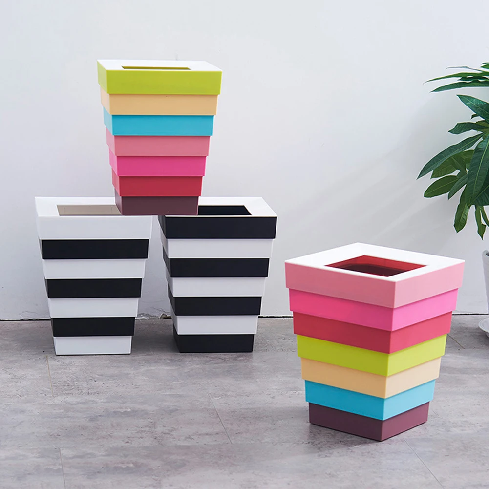 Creative Rainbow Plastic Trash Can Square Folding Retractable