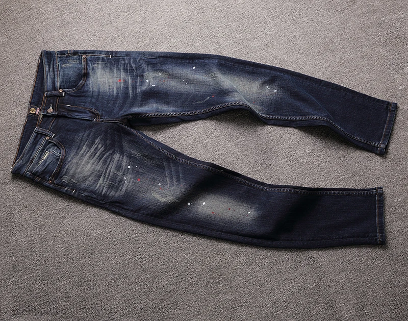 Итальянские винтажные Дизайнерские мужские джинсы Slim Fit paint дизайнерские джинсы с принтом мужские рваные Брюки Модные уличные хип хоп джинсы Homme
