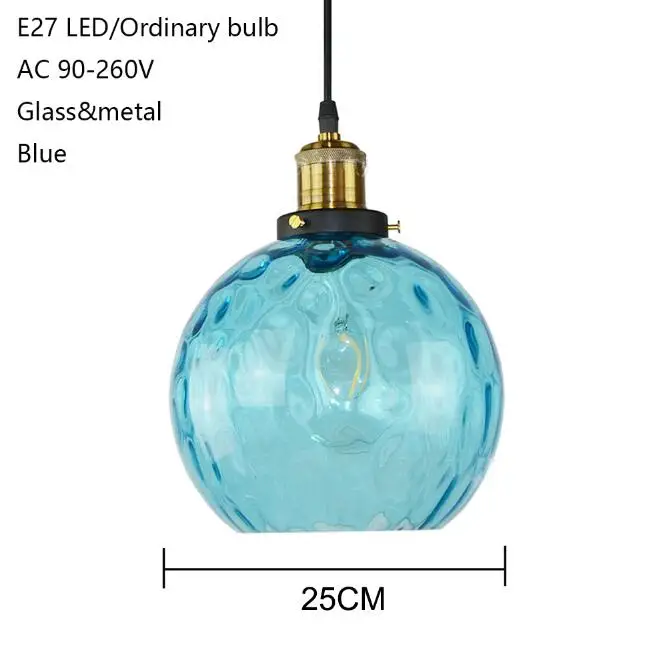 Лофт современный синий цвет стеклянный подвесной светильник светодиодный E27 винтажный скандинавский подвесной светильник с 3 размерами для спальни лобби ресторана офиса - Цвет корпуса: B 25cm