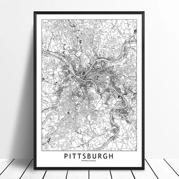 

Pittsburgh Black White Custom World City Map Posters Prints Nordic Style Wall Art Pictures Home Decor Canvas Painting