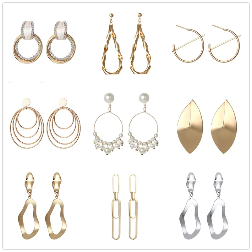 

New Fashion Golden Silver Color Metal Earrings Hollow Geometric Earrings For Women Wholesale Jewelry