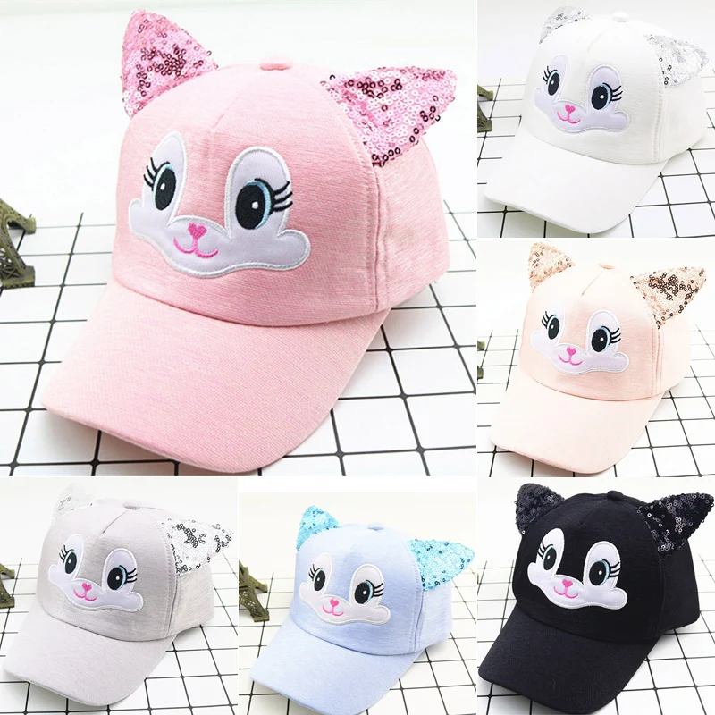

Cartoon Cat Baby Hat With Ears Baseball Cap Summer Baby Boy Girl Sun Hats Adjustable Children Kids Snapback Cap Casquette Enfant