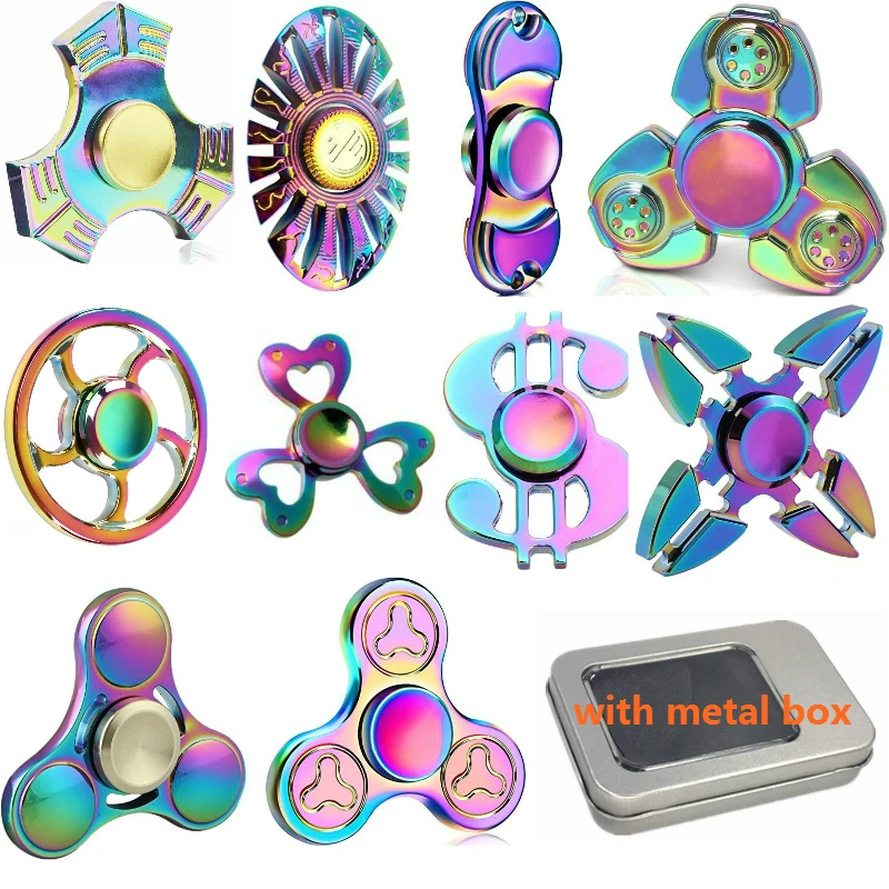 

Rainbow Metal Tri-Spinner Hand Spinner Fidget Spinner Bearing Puzzle Kid Toys Spiners High Handspinner Speed with Retail Box