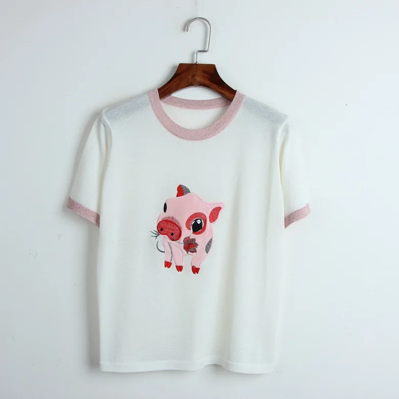 

New arrival women's knitting T-shirts Korean style cartoon embroidered Tops tee A141