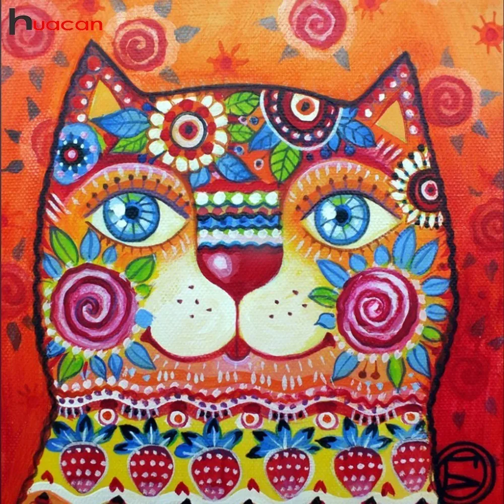 

HUACAN 5D DIY Diamond Painting Cartoon Home Decor Full Drill Square Cat Picture Of Rhinestone Mosaic Diamond Embroidery Gift