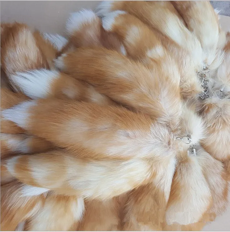 COSEARTUME Real Black Fox Tails Furry Fur Wolf Tail Keychain
