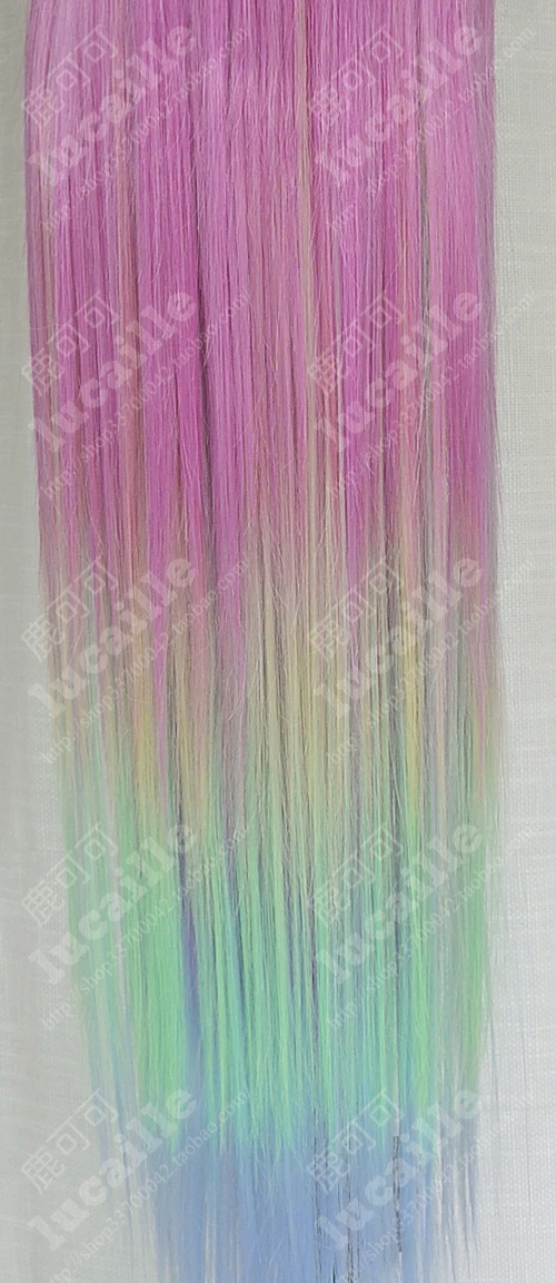  Anime No Game No Life Jibril Cosplay Wig Long Rainbow Gradient Heat Resistant Synthetic Hair Wigs +