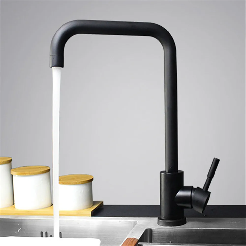 Quyanre матовый черный белый кухонный раковина кран SUS304 нержавеющая сталь 360 Вращение кухонный водоразборный кран с одной ручкой смеситель