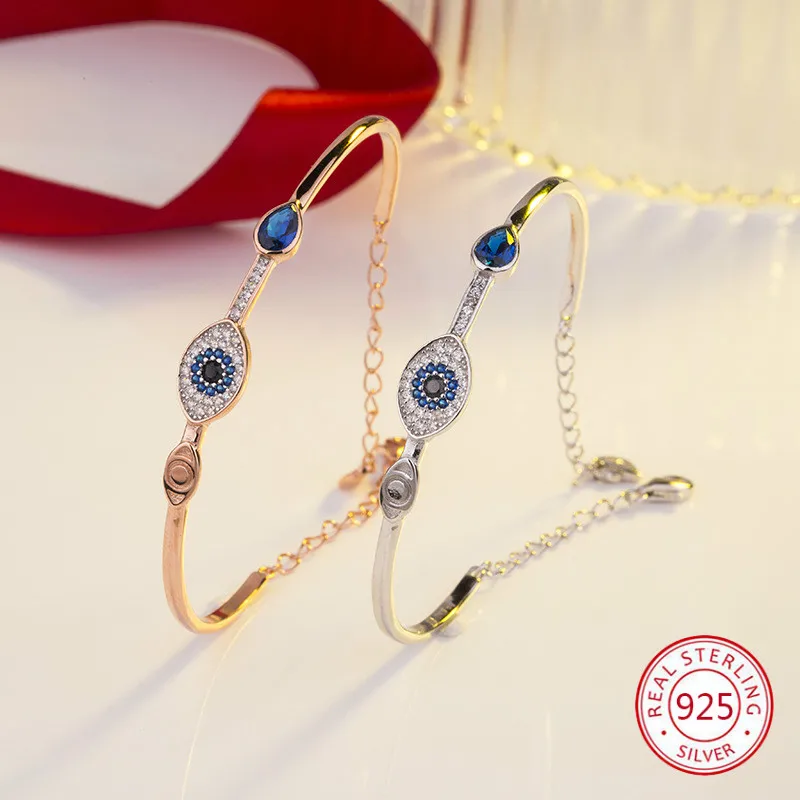 

925 Sterling Silver Open Bracelet Simple Fresh Fashion Personality Female Christmas Eye Shape Send Lover Gift 2019 New Hot