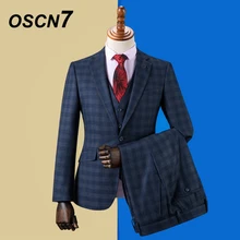 OSCN7 мужские костюмы в полоску на заказ, приталенный мужской костюм для свадебной вечеринки, модный костюм из 3 предметов, блейзер, брюки, жилет, ZM-592