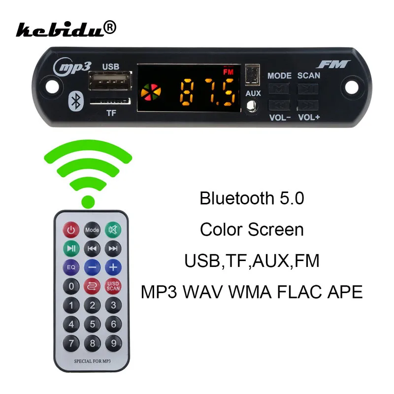 Kebidu Bluetooth 5,0 MP3 декодирующая плата модуль беспроводной Автомобильный USB MP3-плеер TF слот для карт/USB/FM/пульт с декодером Модуль платы