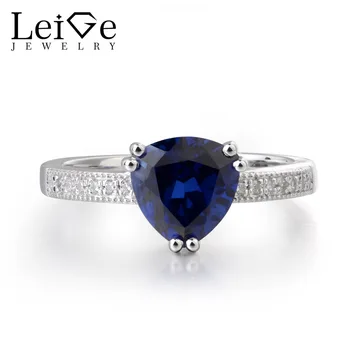 

Leige Jewelry Lab Created Sapphire Gemstone 925 Sterling Silver September Birthstone Trillion Cut Anniversary Rings For Woman