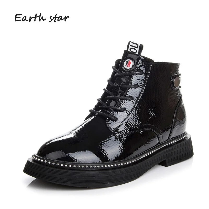 

EARTH STAR White Shoes Women Fashion Brand Martin Boots Real Leather Lady chaussure Autumn Female footware Breathable Girl' Shoe