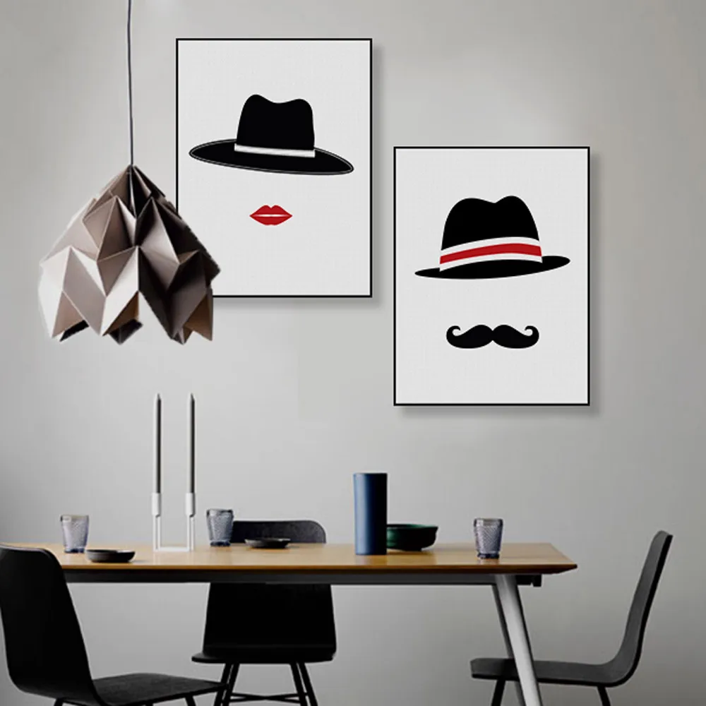 Modern-Abstract-Love-Couple-Hippie-Hat-Canvas-A4-Art-Print-Poster-Wall-Pictures-Nordic-Living-Room