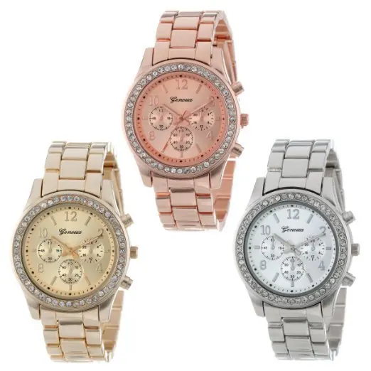 

New arrival Luxury Geneva stainless steel Watches Women Ladies Crystal Dress Quartz Wristwatches Relogio Feminino G06