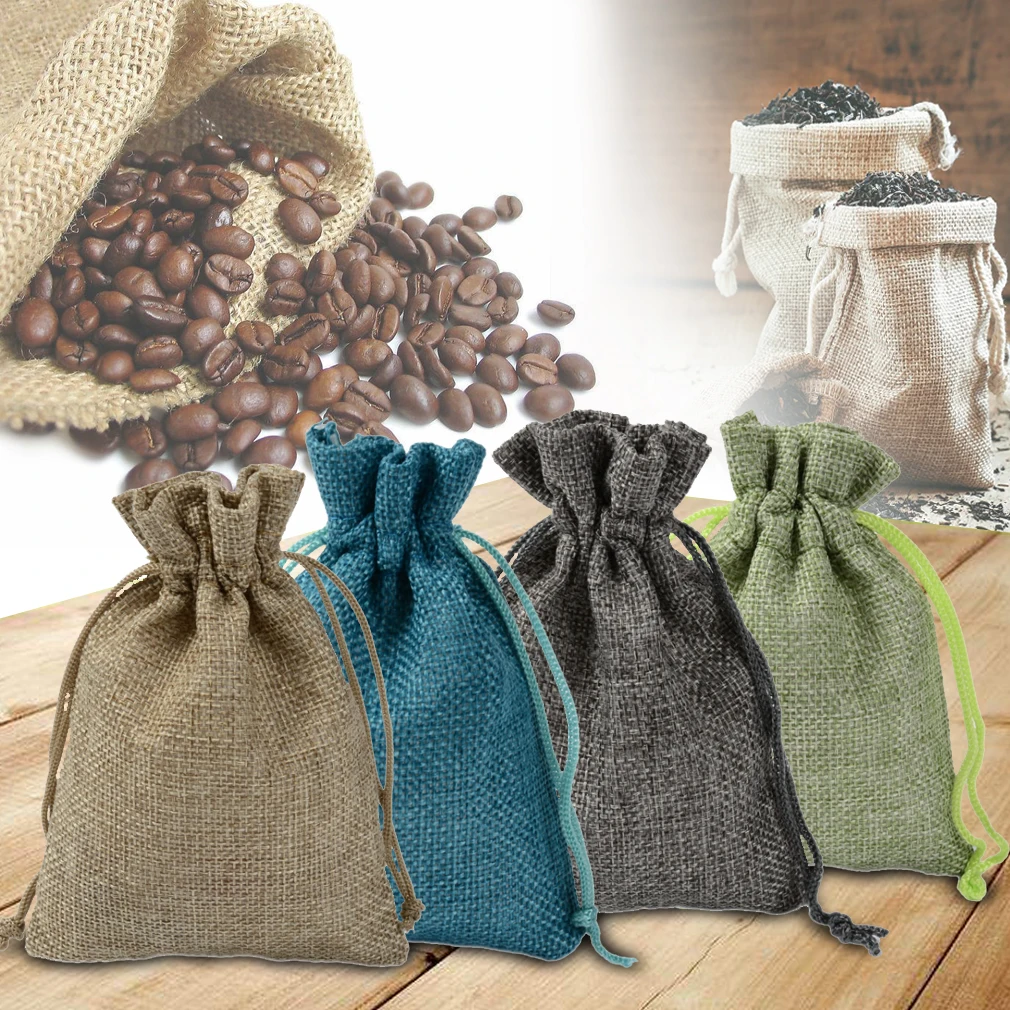 5x Small Bag Natural Linen Pouch Drawstring Burlap Jute Sack Jewelry Gift Bags Coin | Багаж и сумки
