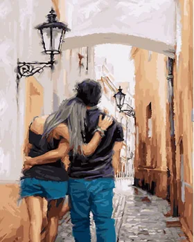 

Frameless painting by numbers wall decor diy picture oil painting on canvas for home decor 4050 lovers in street